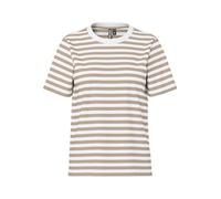 PIECES Women's Pcria Ss Tee Noos Bc T-Shirt, Silver Mink/Stripes: Bright White, M