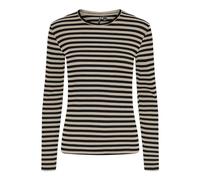 PIECES Women's Pcruka LS Top Noos BC T-Shirt, Silver Mink/Stripes: Black, S