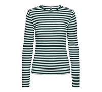 PIECES Women's Pcruka Ls Top Noos Bc T-Shirt, Trekking Green/Stripes: Cloud Dancer, XL