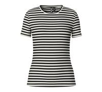 PIECES Women's Pcruka SS Top Noos Bc, Cloud Dancer/Stripes: Black, L