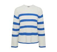 PIECES Women's Pcsabina LS O-Neck Knit Noos Sweater, Cloud Dancer/Stripes: French Blue, XS