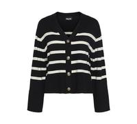 PIECES Women's Pcsia Ls Cardigan Noos Bc Knitted Jumper, Black/Stripes: White, S