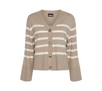PIECES Women's Pcsia Ls Cardigan Noos Bc Knitted Jumper, Silver Mink/Stripes: White, XL