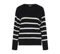 PIECES Women's Pcsia Ls Knit Noos Bc Pullover Sweater, Black/Stripes: White, M