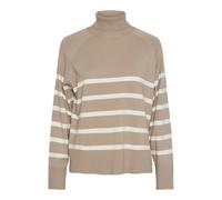 PIECES Women's Pcsia LS Roll Neck Knit Noos BC Knitted Jumper, Silver Mink/Stripes: White, XL