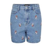 PIECES Women's Pcsky Hw Embroidery Shorts, Light Blue Denim/Detail:Embroidery, L