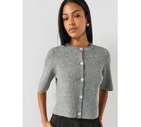 PIECES Women's Ribbed Short Sleeve Button Front Cardigan, Medium Grey Melange, Size Xl, Women Medium Grey Melange