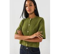 PIECES Women's Short Sleeve Round Neck Cropped Cardigan, Green, Size S, Women Green