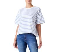 PIECES Women's Pcchilli Summer 2/4 Sweat Noos T-Shirt, Cloud Dancer/Stripes: Hydrangea, S