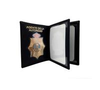 Piel Cabrera CIA Badge Holder Wallet, Black Leather, 11 x 8.5 cm, Classic Design with Spanish Shield, 8 Compartments, Snap Clip, Unisex Adult