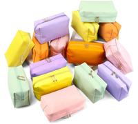 PIEMEET 15Pcs Makeup Bag Bulk, PVC Leather Cosmetic Bag, Double Zippers Cosmetic Pouch, Waterproof Toiletry Bags, Plain Makeup Pouch Travel Bags for Women Party Gift Travel Storage Organizer, 5 Colors