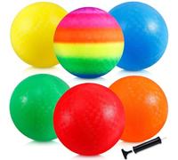 PIEMEET 6 Pack Playground Balls, 8.5 inch Dodgeballs for Adults, Dodge Kick Ball with Hand Pump, Kickball Handball Dodgeball for Indoor Outdoor Yard Games(Orange, Red, Yellow, Blue, Rainbow, Green)