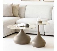Pienza Coffee Table - Set of 2 - Round - Khaki - Tempered Glass and Metal