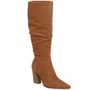 PiePieBuy Womens Faux Suede Knee High Boots Pointed Toe High Chunky Heel Side Zipper Party Dress Booties, Brown, 7 UK