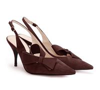 PiePieBuy Womens Pointed Toe Slingback Pumps Mid Heel Bow Stilettos Sandals Faux Suede Wedding Party Dress Shoes, Dark Brown, 8 UK