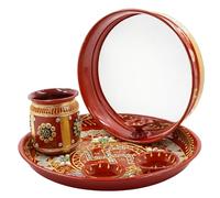Piepot | Karwa Chauth Designer Pooja Thali Set | Decorative Stainless Steel Thali Set | Lota, Kalash, Diya, and Bowls | Trafitional Poooja Thalis | Channi Lota Included