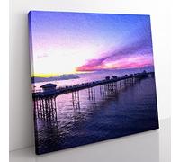 Pier in Llandudno Wales Modern Canvas Wall Art Print Ready to Hang, Framed Picture for Living Room Bedroom Home Office Décor, 35x35 cm (14x14 Inch)