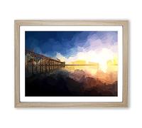Pier In San Diego In Abstract Modern Art Framed Wall Art Print, Ready to Hang Picture for Living Room Bedroom Home Office Décor, Oak A3 (46 x 34 cm)
