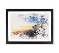 Pier in San Diego Watercolour Framed Print | A2 Black Framed Wall Art | Ready to Hang | Modern Historical Picture | Living Room Bedroom Lounge Office