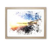 Pier In San Diego Watercolour Modern Framed Print | A3 Oak Framed Wall Art | Ready to Hang | Modern Historical Picture | Living Room Bedroom Lounge Office