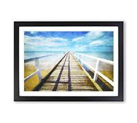 Pier Leading to The Ocean Painting Framed Print | A2 Black Framed Wall Art | Ready to Hang | Modern Nautical Picture | Living Room Bedroom Lounge Office