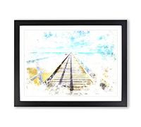 Pier Leading To The Ocean Watercolour Modern Framed Print | A3 Black Framed Wall Art | Ready to Hang | Modern Nautical Picture | Living Room Bedroom Lounge Office