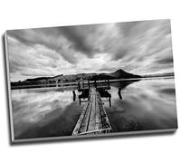 Pier On Lake Black And White Canvas Print Wall Art Picture Canvas Prints Large A1 30 X 20 Inches (76.2Cm X 50.8Cm)