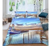 Pier Single Duvet Cover Set 3D Printed Boat Shape Bedding Set Ultra Soft Microfiber Quilt Cover 135x200 cm for Single Bed with 2 Pillowcases with Zipper L.632