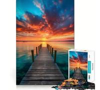 Pier Sunset at The Sea 1000 Pieces Jigsaw Puzzles for Adults Mind Puzzle Soft Relax Image Assembly Santa Wish Item (38x52cm)