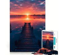 Pier Sunset at The Sea 1000 Pieces Jigsaw Puzzles for Teenagers Solid Logic Toy Peaceful Fun Precision Cut Amazing Present (38x52cm)