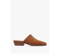 Pierce Burnt Cognac Suede Closed Toe Low Heel Mules - Tan Suede / 3