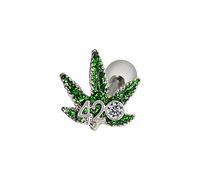 Pierce2GO 16G Stainless Steel 4/20 Marijuana Weed Leaf Green Silver Cartilage Ring (Pot Leaf)