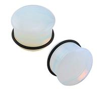 Pierced Art Trends Simple Flare Clear Opalite Moonstone Ear Plugs and Tunnels with O-Ring Stretcher Expander Pair, Erase Opalite