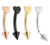 Pierced Koala 2PCS Titanium Implant Grade 16G Internally Threaded 8mm - 14mm Tongue Nipple Eyebrow Bar Ear Curved Spike Arrow Heart Barbell Body Jewellery