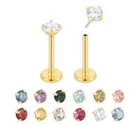 Pierced Koala (August) 2PCS Titanium 20G Threadless Flat Back Birthstone Gem Stud Earrings Labret Helix Tragus Cartilage Lip Monroe Conch Ear Stud Barbell Body Piercing Jewellery