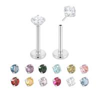 Pierced Koala (December) 2PCS Titanium 20G Threadless Flat Back Birthstone Gem Stud Earrings Labret Helix Tragus Cartilage Lip Monroe Conch Ear Stud Barbell Body Piercing Jewellery