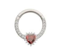 Pierced Owl 14-16GA 316L Stainless Steel CZ Crystal Spiked Heart Hinged Segment Clicker Ring, 1.2mm (16GA), Metal, cubic zirconia