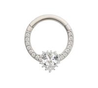 Pierced Owl 14-16GA 316L Stainless Steel CZ Crystal Spiked Heart Hinged Segment Clicker Ring, 1.6mm (14GA), Metal, cubic zirconia
