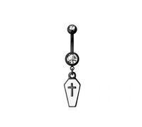 Pierced Owl 14GA 316L Stainless Steel CZ Crystal Enamel Cross Coffin Dangling Belly Button Ring, 14ga, Metal, cubic zirconia