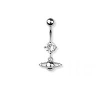 Pierced Owl 14GA 316L Stainless Steel CZ Crystal Saturn Planet Dangling Belly Button Ring (Silver Tone)