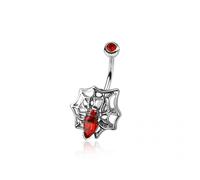 Pierced Owl 14GA 316L Stainless Steel CZ Crystal Spider and Web Belly Button Ring, 14ga, Metal, cubic zirconia