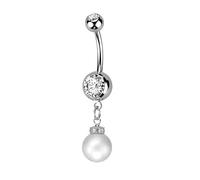 Pierced Owl 14GA 316L Stainless Steel CZ Crystal with Dangling Synthetic Pearl Belly Button Ring