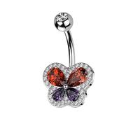 Pierced Owl 14GA 316L Stainless Steel Red and Purple CZ Crystal Butterfly Belly Button Ring, Metal, cubic zirconia