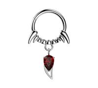 Pierced Owl 16GA 316L Stainless Steel Vampire Fangs with Red CZ Crystal Dangling Fang Hinged Segment Clicker Ring, 10mm Diameter, Metal, cubic zirconia