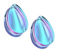 Pierced Owl Purple Iridescent Glass Tear Drop Shaped Double Flared Plug Gauges, Sold as a Pair (25mm (1"))
