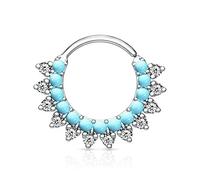 PiercedOff 1.2mm Platinum 8mm Bendable Cut Ring with Synthetic Turquoise and CZ Gems
