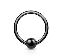 PiercedOff 1mm Black PVD over 316L Surgical Steel 8mm Hinged Nose Ring with Fixed 4mm Ball