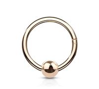 PiercedOff 1mm Rose Gold Tone PVD over 316L Surgical Steel 8mm Hinged Nose Ring with Fixed 4mm Ball