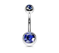 PiercedOff 316L Surgical Stainless Steel 10mm Belly Bar with Externally Threaded Blue CZ Balls