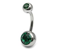 PiercedOff 316L Surgical Stainless Steel 10mm Belly Bar with Externally Threaded Emerald CZ Balls